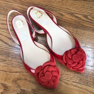 Monet Red Lily Flower Slingback Flats